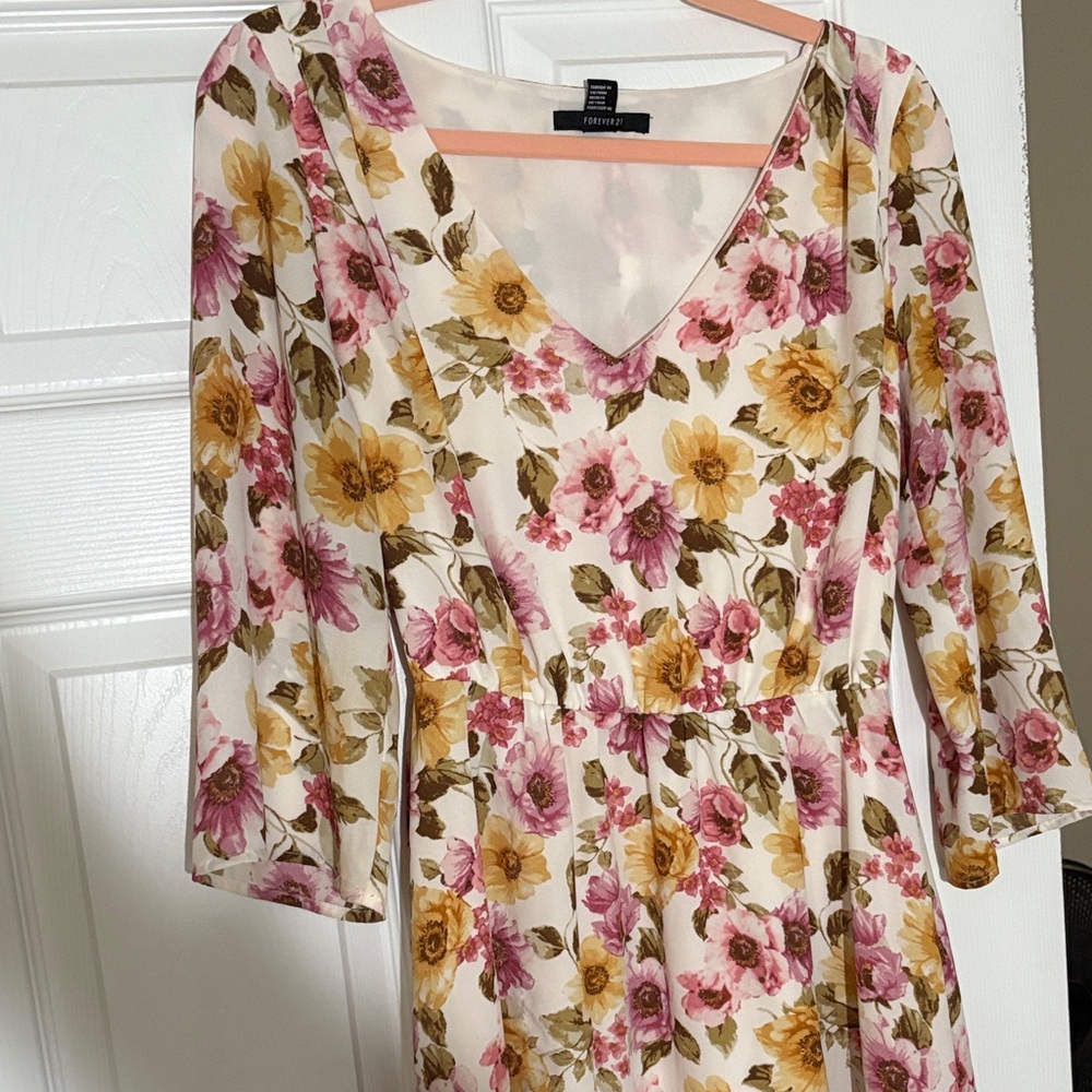 Forever 21 Floral Long Sleeve Dress - Pink and Yellow